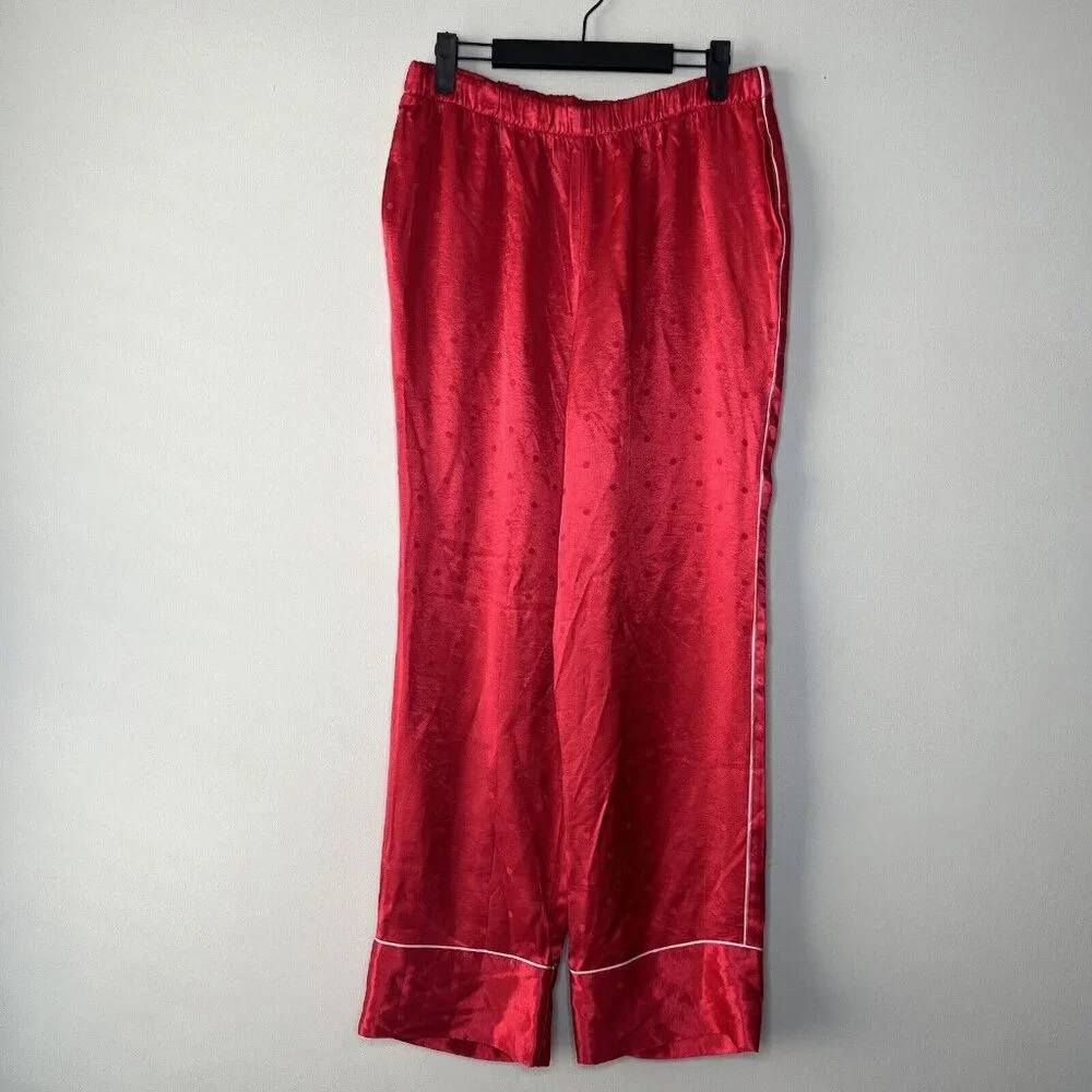Victoria’s Secret Satin Silky Red Pajama Pants Pila Dot With Pockets Sz M